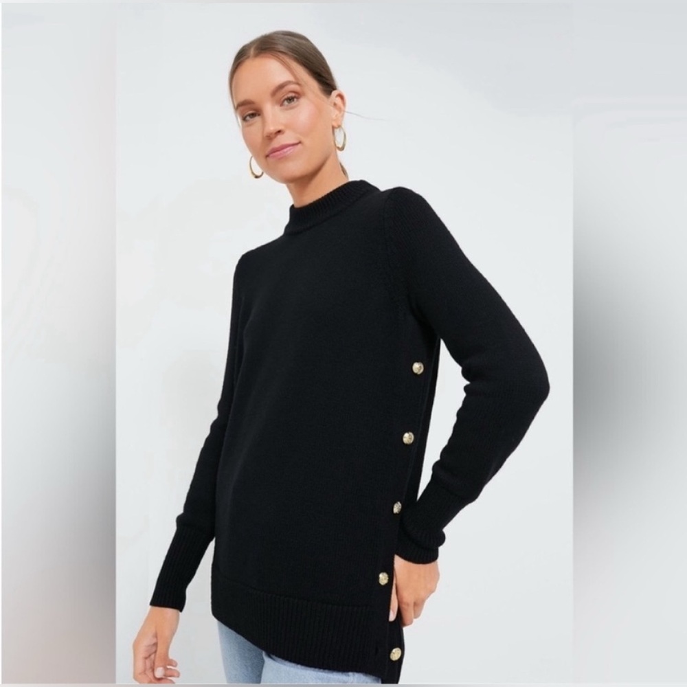 EUC Tuckernuck Bexley Black Sweater Gold Buttons